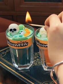 1 pieza Vela con decoración de fantasma, calavera y máscara para Halloween, vela perfumada con diseño de fantasma, decoración de ambiente para la festividad de Halloween, decoración del hogar