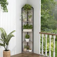 Fun Memories 5 Tier Corner Shelf, 70" Corner Shelf Stand, Corner Bookshelf Plant Stand, Storage Shelf For Bathroom, Living Room, Kitchen,Grey Home Office, Grey