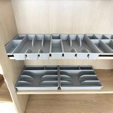 Caixa organizadora de cozinha que economiza espaço, bandeja de plástico para talheres com 3 compartimentos, design deslizante para fácil acesso e armazenamento compacto, solução de armazenamento de cozinha - acessório de cozinha moderno, decoração para casa, armazenamento para festas e Natal