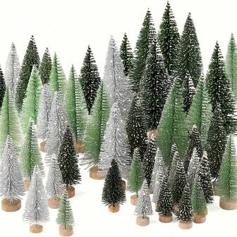 [Minijulgranar] 20 st minijulgranar | Konstgjorda plastjulgranar med träbas, klassisk grön och vit snötalldesign för juldekorationer, fester, hem, bordspyssel (ingen el behövs), juldekorationer