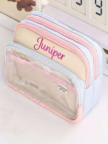 1pc Customizable Large Capacity Pencil Case - Pencil Box, Stationery Bag, Embroidered Name Available, Suitable For Office, School Supplies Storage, Fashion Zipper Bag, Transparent Design Storage Bag, Back To School Gift,Multi-Functional,Ornamental,Reusable,Modern,Colorful,Cute,Vintage,Cartoon,Kawaii,Custom,Personalized,Unique,Customized,Workers,Clients,Students,For Business/Work/Office,For School,Multi-Functional,Ornamental,Reusable,Modern,Colorful,Cute,Vintage,Cartoon,Kawaii,Custom,Personalized,Unique,Customized,Workers,Clients,Students,For Business/Work/Office,For School - Multicolor - View 5