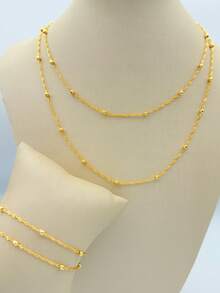 Necklace + Bracelet Kit For Women, Double And Laminated Twisted Band With Ball In 18k Gold Plated And 925 Silver - Vàng - Xem 4