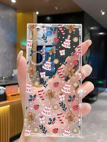 1 pezzo Custodia morbida per telefono con design di albero di Natale, fiocco di neve, omino di pan di zenzero, compatibile con , Honor, Redmi, Galaxy A04e/12/A13/A14/A34/A50/A52/A53/A54/S21/S22/S23/S24/S25/S25Ultra, 6A/7A/8A, 12T/13T