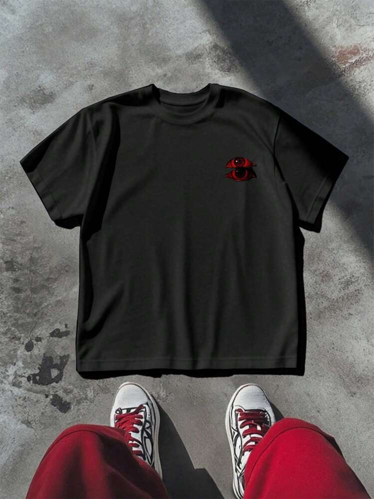 Graphic Tee Casual T Shirt Double Printed Red Eyes Dollar Sign 100% Cotton - 黑色 - 查看 2