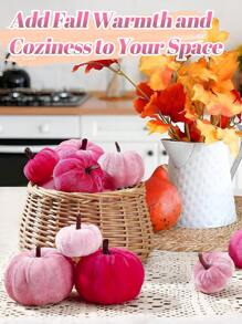 6pcs Faux Velvet Foam Fabric Pumpkins Decoration, Fall Pumpkins Decoration For Home, Assorted Velvet Pumpkins Fake Pumpkins, Pink Velvet Pumpkin Foam, Artificial Fall Table Decor, Reusable Thanksgiving, Autumn Table Centerpiece, Velvet Craft Pumpkin For Fall Home Farmhouse Harvest Thanksgiving Decorative