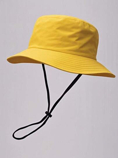 1pc Unisex Solid Color Bucket Hat With Drawstring, Outdoor Travel Hiking Casual Lightweight Fashionable Sports Sun Hat, Suitable For All Ages, Summer Sun Protection