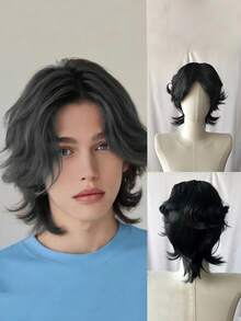 Men's Short Wolf Tail & Piranha Head Wig, Easy To Wear For Halloween Costume Play - Multicolor - View 3