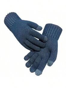 Unisex Winter Thermal Wool Touch Screen Cell Phone Motorcycle Bike Warm Comfortable Cold Gloves - Màu xanh lam - Xem 1