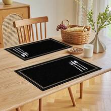 1 cái/4 cái/6 cái Tấm lót đĩa vải lanh in họa tiết đen đơn giản, thích hợp cho bàn ăn, trang trí mọi mùa, tấm lót bàn hiện đại có thể giặt được, trang trí phòng, đế lót ly, thảm ăn nhà bếp, trang trí tiệc trong nhà ngoài trời, trang trí nhà cửa, quà tặng lý tưởng - Nhiều màu - Xem 2