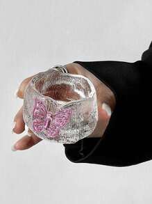 1pc/2pcs Japanese Style Glass Teaware, Wabi-Sabi Gongfu Tea Cups, Pink Butterfly Teacups, Living Room, Dining Room, Home Decor Back To School