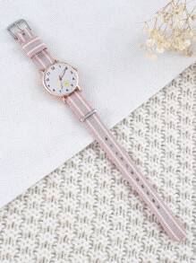 1pc Canvas Material Girl Cartoon Graphic Digital Children's Watch, Suitable For Back To School Season - Pink - View 3