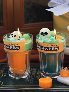1 pieza Vela con decoración de fantasma, calavera y máscara para Halloween, vela perfumada con diseño de fantasma, decoración de ambiente para la festividad de Halloween, decoración del hogar