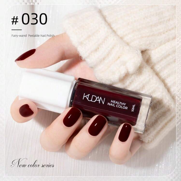 1 Bottle 10ml Water-Based Nail Polish, Quick Drying, Long-Lasting, Peel-Off, Suitable For Students, Alcohol-Free Nails - Burgundy - View 1