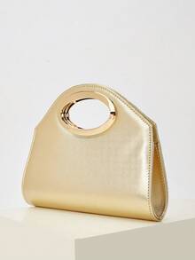 AIBBYDAR 女士晚宴包，纯金色，合成革，十字纹，金属手柄，女士手提包，适合搭配晚礼服，小巧方包，钱包，化妆包，闪亮，光泽，奢华，迷人，优雅，精致，可拆卸肩带，适合舞会、派对、婚礼、节日聚会、宴会等场合。 - 金色 - 查看 3