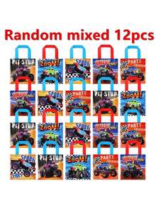 Juego de 6 bolsas de regalo portátiles con temática de camión, de tela no tejida con asas, para fiestas, meriendas, dulces, juguetes y decoración de cumpleaños (se envían estilos al azar) - Camión - Ver 2
