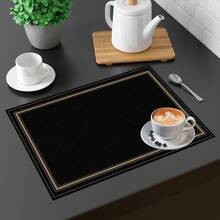 1 cái/4 cái/6 cái Tấm lót đĩa vải lanh in họa tiết đen đơn giản, thích hợp cho bàn ăn, trang trí mọi mùa, tấm lót bàn hiện đại có thể giặt được, trang trí phòng, đế lót ly, thảm ăn nhà bếp, trang trí tiệc trong nhà ngoài trời, trang trí nhà cửa, quà tặng lý tưởng - Nhiều màu - Xem 8
