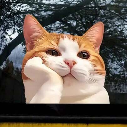 1张5英寸防水户外PVC可移除贴纸，梦幻橘色虎斑猫汽车贴纸，适用于窗户、笔记本电脑、保温瓶、滑板、摩托车、保险杠、门、墙壁 - 送给爱猫人士的可爱猫咪礼物 - 耐用乙烯基艺术品，适合猫主人和动物爱好者