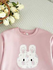 Humor Bear 2pcs/Set Baju Sweatshirt Lengan Panjang dan Celana Olahraga Kasual Anak Perempuan Motif Kelinci Kartun Bordir, Musim Gugur - Berwarna merah muda - View 6