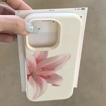 1pc White Matte Minimalist Lens Protection Phone Case With Cute Pink Flower Pattern, Compatible With IPhone 16 Pro Max, 15, 14 Plus, 13, 12, 11 Waterproof Shockproof Anti-Fall Scratch Resistant