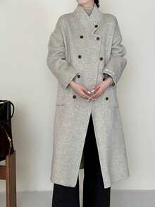 Women's Solid Color Lapel Casual Double-Faced Wool Coat, Autumn Winter. - High Asian Gray - View 7