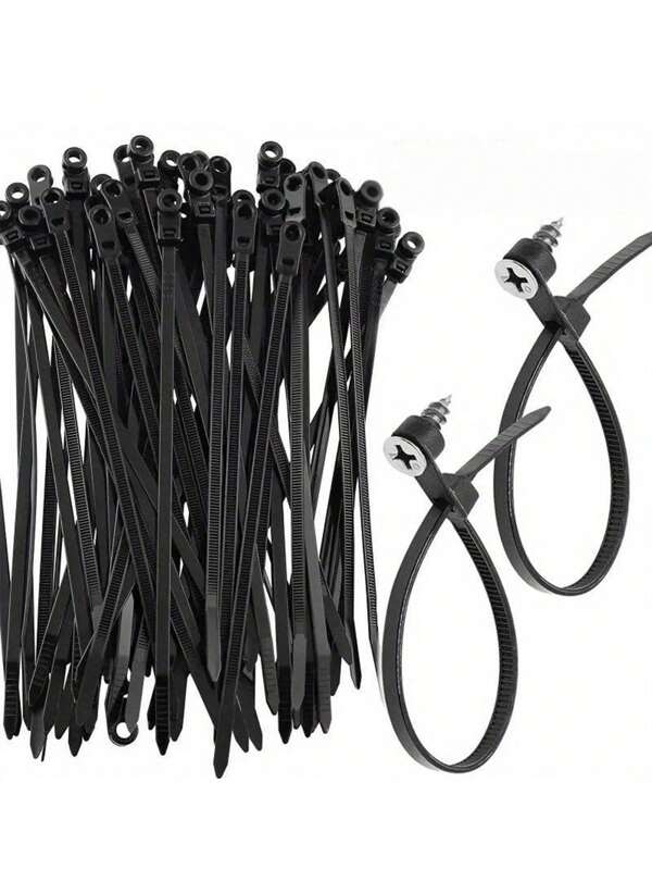 20 Piezas/1 Set Ataduras de Cable de Nailon Premium - Anillo de Autobloqueo con Agujeros para Montaje con Tornillos para Organización y Manejo de Cables de Oficina DIY - Correa Reutilizable y Ajustable para Asegurar Cables (Color Aleatorio)