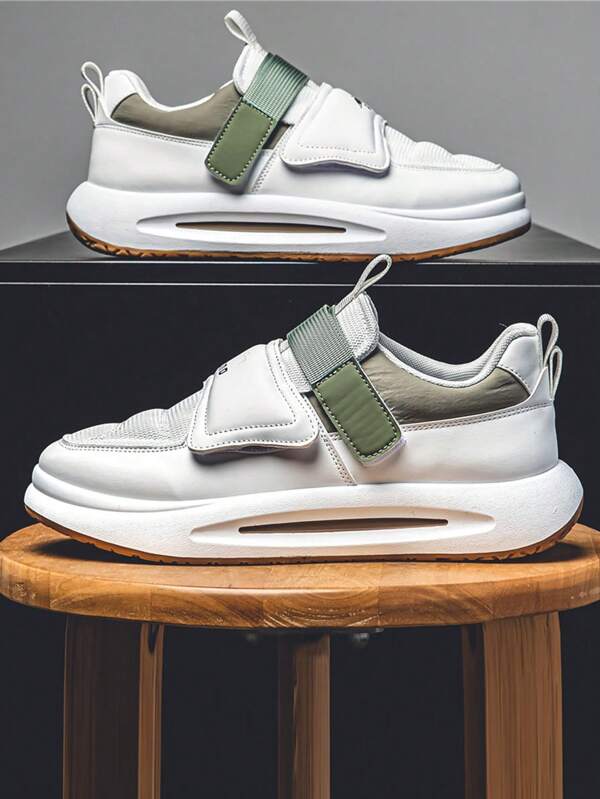 2025 Letnie nowe męskie trampki na co dzień z grubą podeszwą, podwyższoną wysokością, odporne na zużycie, antypoślizgowe, oddychająca siateczka, odporne na zapachy, okrągły nosek, elastyczna konstrukcja, odpowiednie na zewnątrz, dojazdy do pracy, na co dzień, w podróży, bieganie, jazda na deskorolce, kontrastowy kolor retro, styl uliczny, wiosna/lato/jesień