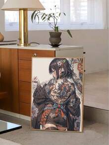 1 pieza Póster de una dama samurái japonesa Chica sexy con tatuajes de dragón de estilo japonés Impresiones en lienzo, Arte de pared único, Para decoración del hogar en la sala de estar, pasillo, idea de regalo, sin marco