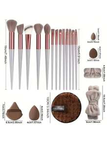 33 piezas Juego de herramientas de maquillaje que incluye: 13 piezas Juego de brochas de maquillaje + 4 piezas Esponjas de maquillaje + 4 piezas Esponjas de maquillaje mini + 4 piezas Borlas de polvo triangulares + 4 piezas Borlas de polvo de cojín de aire mini + 1 pieza Esponjas de limpieza facial + 1 pieza Diadema + 2 piezas Correa de tazón de mano para brochas de maquillaje de color aleatorio