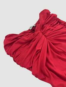 Women 2Pcs Elegant Red Fitted High Stretch Long Sleeve Bodysuit With Ruffle Elastic Waist Long Skirt, Fall Women Clothes, Halloween Clothes, Suit For Christmas