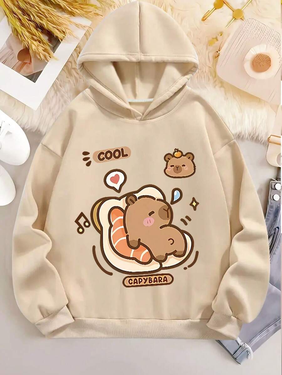 بلوزة كاجوال بغطاء رأس مطبوعة بنمط الكابيبارا النائم للمراهقات، يمكن ارتداؤها في الربيع والخريف، للارتداء عند الذهاب للتسوق أو المدرسة أو الحفلات والسفر