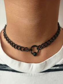 Beaded Openable Circle Choker Necklace, Stainless Steel Sexy Minimalist Clavicle Chain Necklace - Silver - View 8