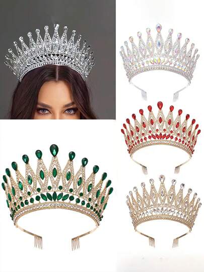 1 Stück barocke Kristall-AB-Krone für Königin, geeignet für Braut, Mädchen, Hochzeit Kopfschmuck, Tiara, Prinzessin Party Kostüm Accessoire, elegante Prinzessinnenkopfbedeckung, Haarband, Krone für Frauen, Europäischer Ball, Geburtstagsfest, Hochzeit für Erwachsene, Fotoshooting, Legierung Strass Braut Tiara, Veranstaltungsdekoration, Accessoire, Frisur, Brautteam, Hochzeitsdekoration, Cosplay Accessoire