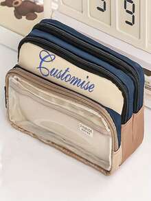 1pc Customizable Large Capacity Pencil Case - Pencil Box, Stationery Bag, Embroidered Name Available, Suitable For Office, School Supplies Storage, Fashion Zipper Bag, Transparent Design Storage Bag, Back To School Gift,Multi-Functional,Ornamental,Reusable,Modern,Colorful,Cute,Vintage,Cartoon,Kawaii,Custom,Personalized,Unique,Customized,Workers,Clients,Students,For Business/Work/Office,For School,Multi-Functional,Ornamental,Reusable,Modern,Colorful,Cute,Vintage,Cartoon,Kawaii,Custom,Personalized,Unique,Customized,Workers,Clients,Students,For Business/Work/Office,For School - Multicolor - View 7