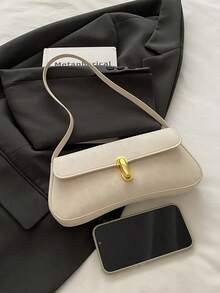 女士复古仿皮翻盖装饰腋下单肩包，适合约会、外出、聚会等场合 - 白色 - 查看 5