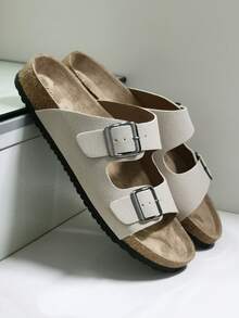 Fashionable Sandals With Soft Cork Sole, Comfortable Insole, Slip-On Mule Slides, Summer Outdoor Beach Walking Sandals, Unisex Couples Shoes - Beige - View 6