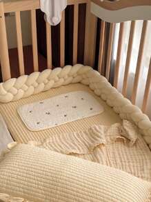 1pc INS Style Braided Crib Bumper Pad, Newborn Baby Bed Surround Soft Cushion, Nursery Decor Crib Protector, Suitable For All Seasons - Cream - View 1