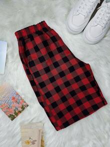 Checkered Flannel Jogger Pants Fashion Blogger - Ngọn lửa đỏ tươi - Xem 3