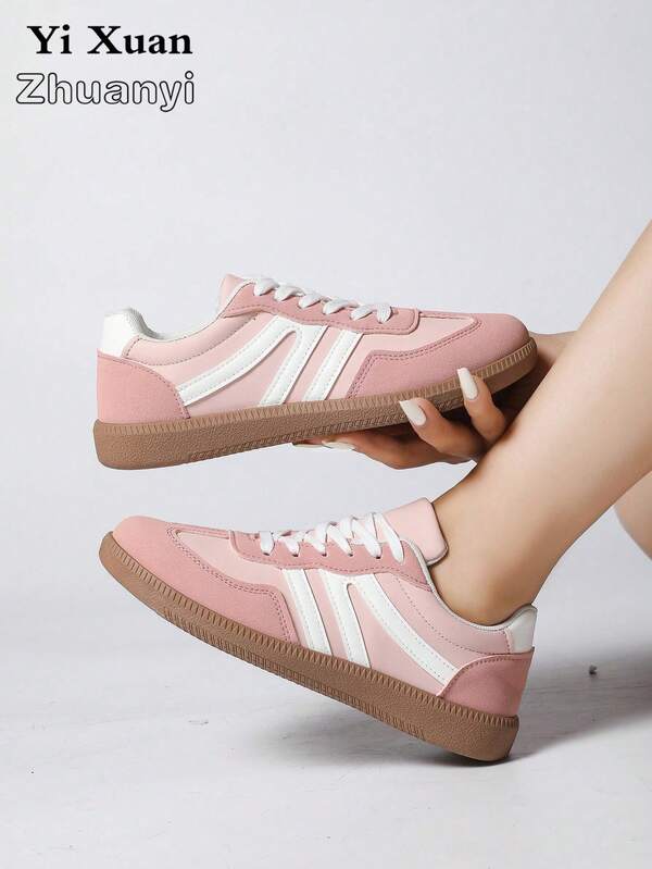 女士户外休闲运动鞋，金属扣装饰，仿皮，系带，舒适，时尚，2025 年秋季新款