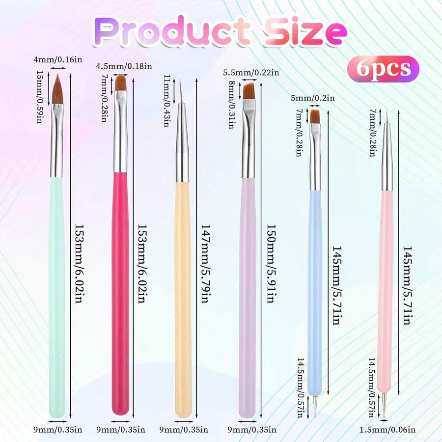 6Pcs Gel Nail Brush Set - Nail Art Brushes Salon & ,  Design Tools With High-Quality Materials
