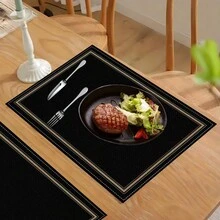 1 cái/4 cái/6 cái Tấm lót đĩa vải lanh in họa tiết đen đơn giản, thích hợp cho bàn ăn, trang trí mọi mùa, tấm lót bàn hiện đại có thể giặt được, trang trí phòng, đế lót ly, thảm ăn nhà bếp, trang trí tiệc trong nhà ngoài trời, trang trí nhà cửa, quà tặng lý tưởng - Nhiều màu - Xem 7