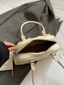 女士复古保龄球包，PU皮革材质，简约纯色手提包，多功能单肩斜挎包，适合工作、通勤、约会、派对等场合，时尚女士波士顿包