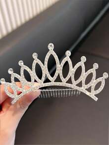 1pc Large Size Girl's Crown Hair Clip, Rhinestone Hair Fork Suitable For Birthday Party, Festival, Wedding Decoration - Silver - View 9