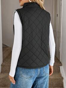 Chaleco acolchado con cremallera y forro de oso de peluche para mujer - Negro y gris - Ver 3
