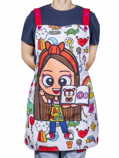 Bata Educadora Ajustable Sublimado Con Bolsas - Mandil Para Maestra Preescolar Kínder Jardín de Niños Guardería