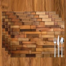 1pc/4pcs/6pcs Wood Grain Pattern Printed Linen Placemats, Suitable For Dining Table, All Season Decor, Modern Washable Table Mats, Room Decor, Coasters, Kitchen Dining Mats, Indoor Outdoor Party Decoration, Home Decor, Ideal Gift