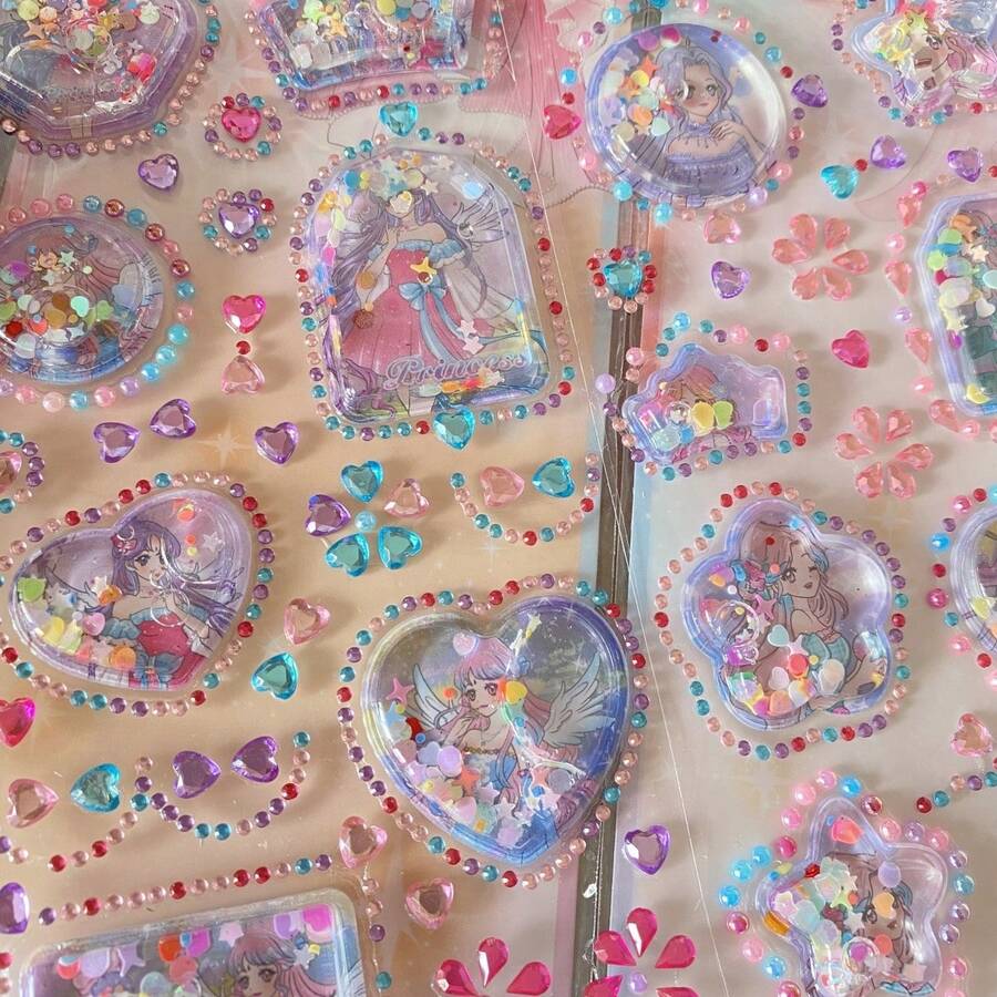 Vintage Manga Girl 3D Diamond Shake Water Injection Adhesive Sticker Journal Phone Case Decorative Sticker - Color - View 1