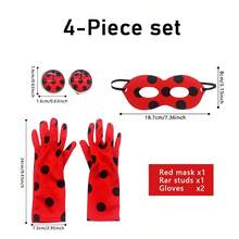 一套瓢虫派对用品包含一个面具、一双波点手套、一个瓢虫小包和一对瓢虫耳夹。适用于舞台表演、派对秀、角色扮演、摄影道具和户外聚会。 - 查看 4