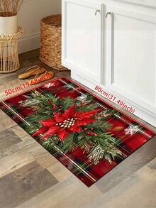 1 pezzo Tappeto da cucina natalizio rosso festivo, tappeto da cucina per le vacanze natalizie, tappeto per corridoio con motivo scozzese natalizio, decorazione natalizia, zerbino lavabile per feste natalizie, con retro antiscivolo, in peluche corto, tessitura annodato, in poliestere, per feste natalizie, tappeto/tappetino decorativo natalizio per interni - Tappeto Buon Natale, adatto per soggiorno, sala da pranzo, cucina, zona lavello, ingresso interno