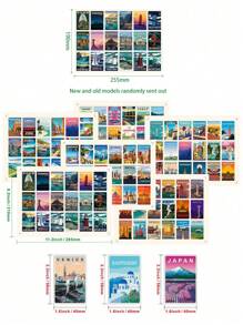 6 pièces/set 108 pièces Autocollants de motif d'affiche de paysage, graffiti, matériel d'affiche de paysage vintage. Convient pour les artisanat DIY, la décoration, le scrapbooking, les autocollants pour photoshoot