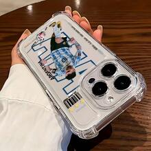 Un estuche de teléfono minimalista con tema de fútbol compatible con modelos de  16, 15, 14, 13, 12, 11 Pro Max, X, XR, XS Max, 8 y 7 Plus, con un respaldo transparente suave para protección contra caídas. - Color mezclado 1 - Ver 3